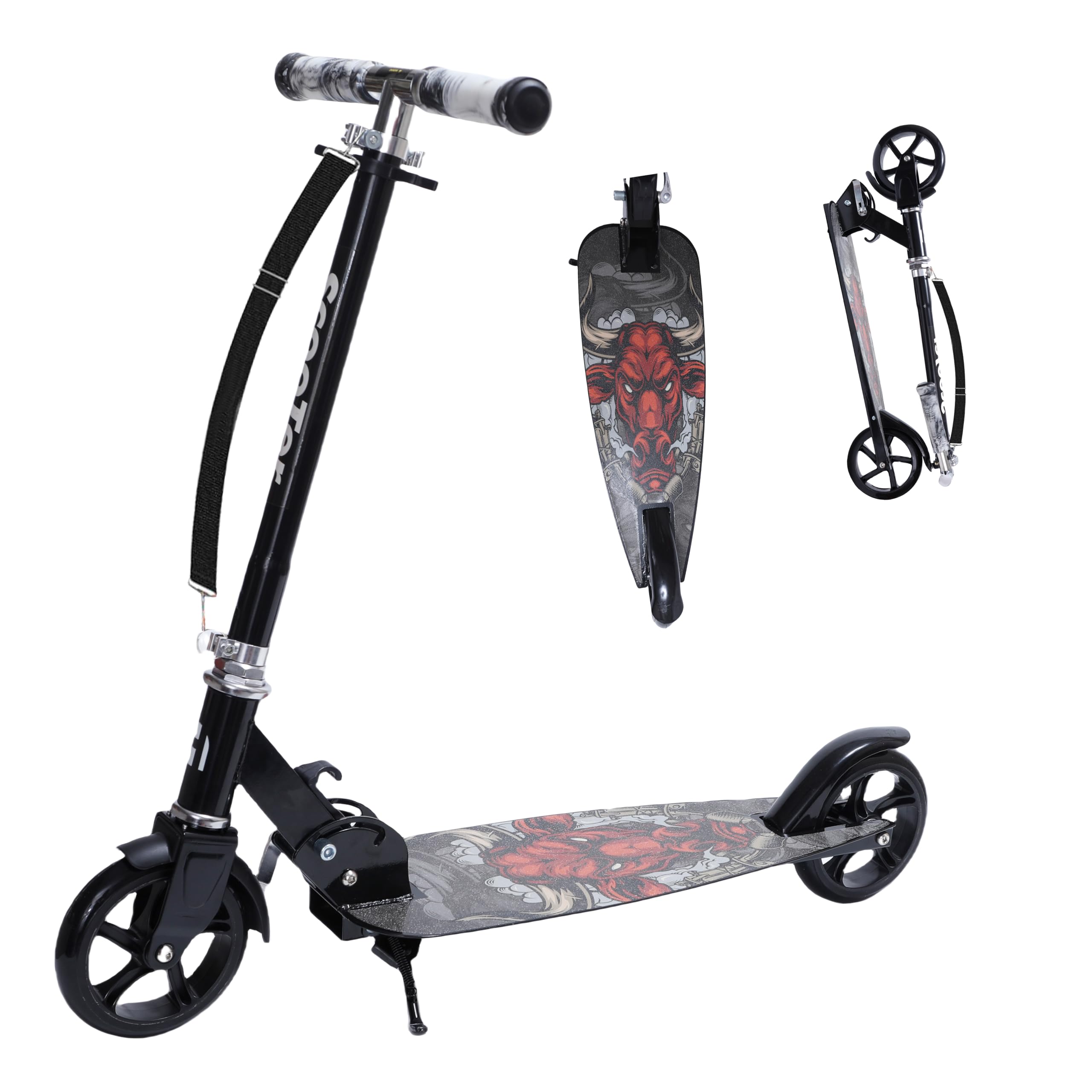 Habib Gruppe Patinete de ciudad, patinete infantil, 8 – 15 años, plegable, tabla ancha, altura ajustable, asas de colores