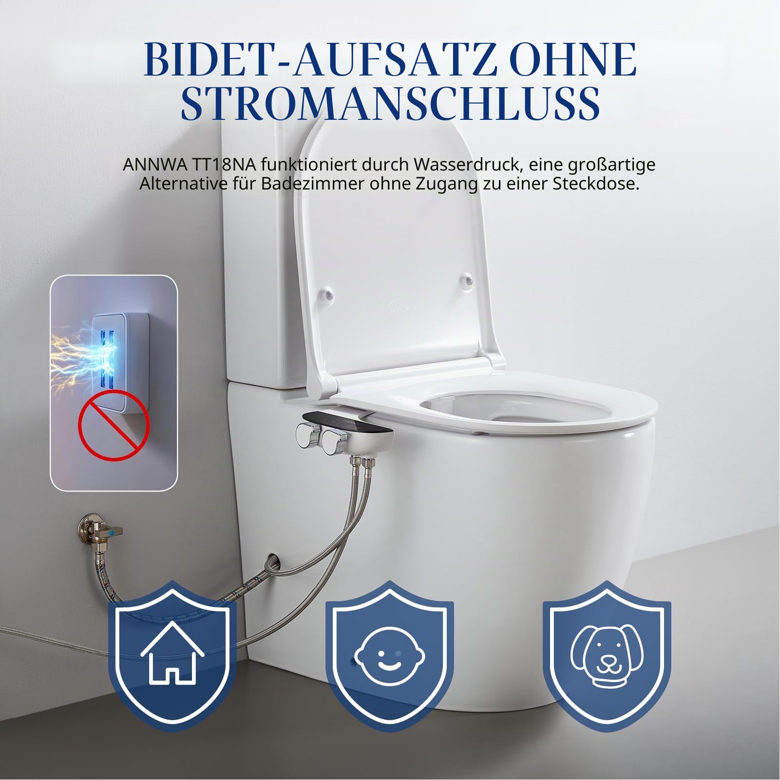 Bidet Aufsatz für Toilette,Cold/Heiß Water Bidet Dusch-WC,mit Einziehbare selbstreinigende Doppeldüsen,Wasserstrahl regulierbar,WC-Aufsatz,Front- und Heckreinigung,Po-Dusche,TT18NA