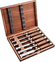 Vista 1 de EZARC Juego de herramientas de cincel de madera de 6 piezas, kit de cincel de tallado de carpintería con estuche de madera prémium para carpintero