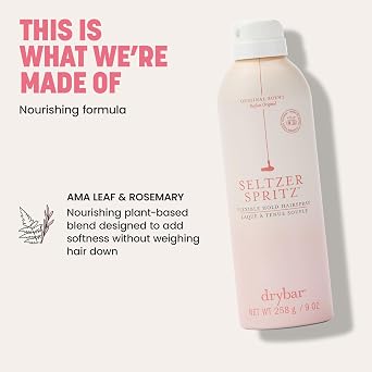 Drybar Seltzer Spritz Flexible Hold Hairspray | Holds Style for 8 Hours* with Touchable Finish, Adds Softness, Ultrafine Mist Diffuser for Even, Quick Drying Application, Vegan & Cruelty Free