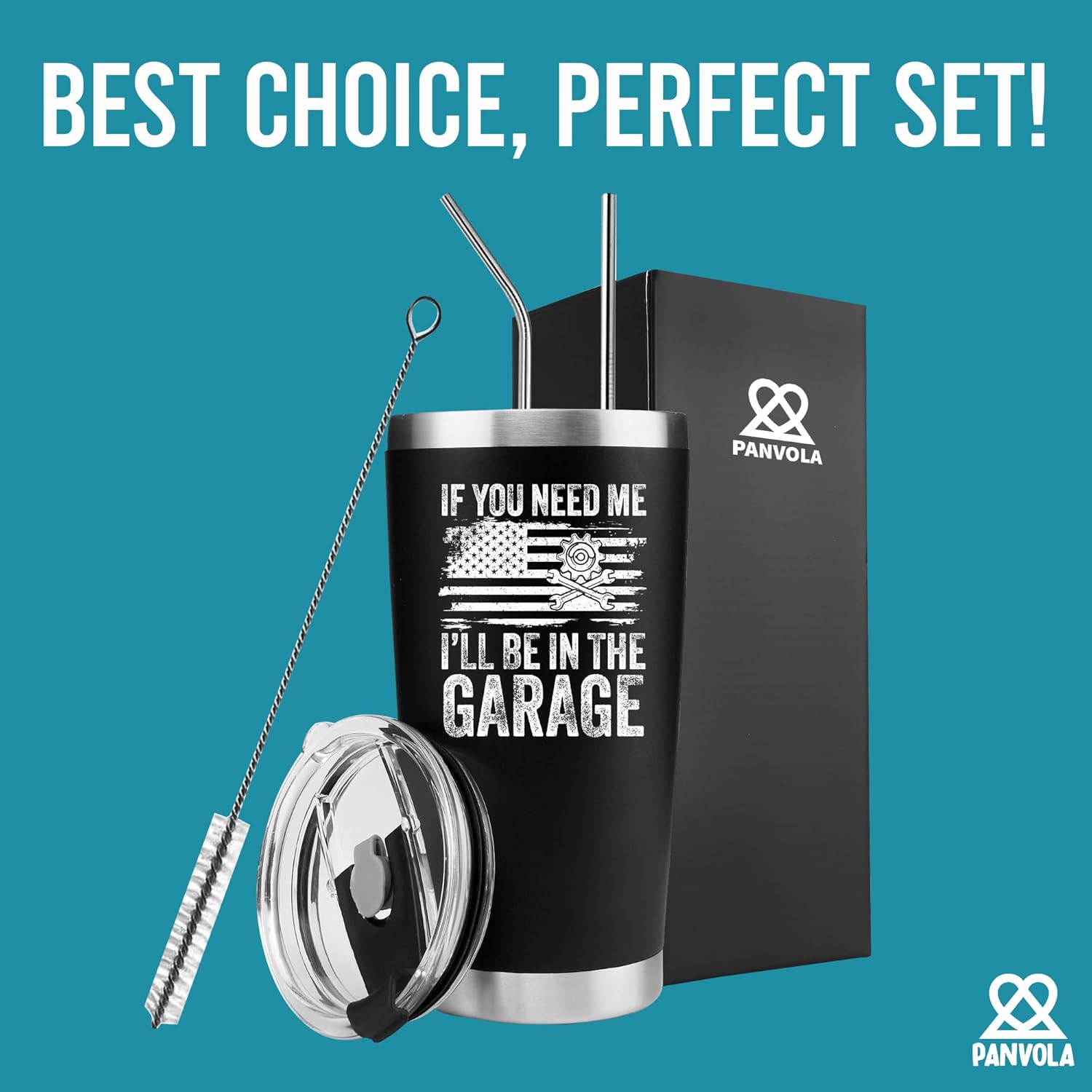 Panvola If You Need Me I'll Be In The Garage Mechanic Gifts Vacuum Insulated Stainless Steel Tumbler Automechanic Car Repair Man Travel Mug with Lid and Straw 20 oz Black - Image 5