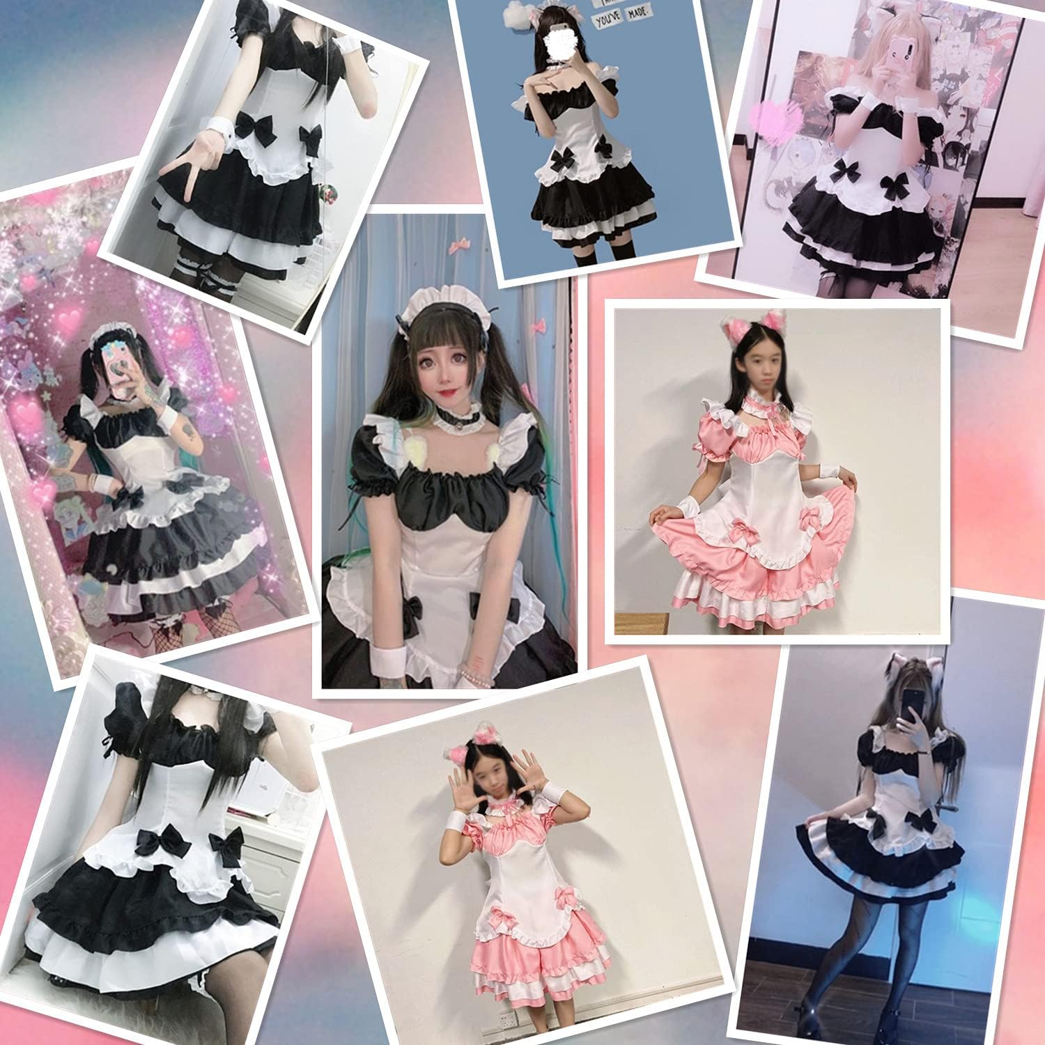 Anime French Maid Lolita Fancy Queen Princess Dress Cosplay Costume Furry Cat Ear Gloves Socks Set - Image 2