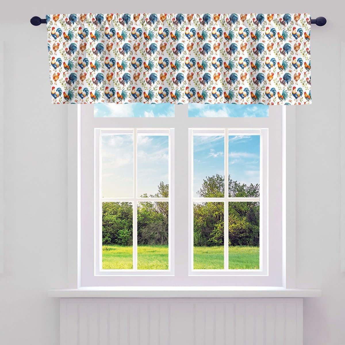 Farmhouse Animals Valance Curtains for Living Room Bedroom, for Chicken Kitchen Curtains Valances, 1 Panel 52"x18" Hen Rooster Curtain Valances for Windows Bathroom, Bedroom Decor Floral Vintage