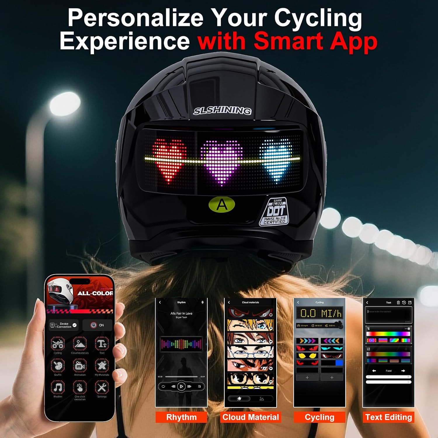 Motorcycle Helmet - DOT Approved Full Face Helmet (Smart App Control), Compact Motorcycle Helmet