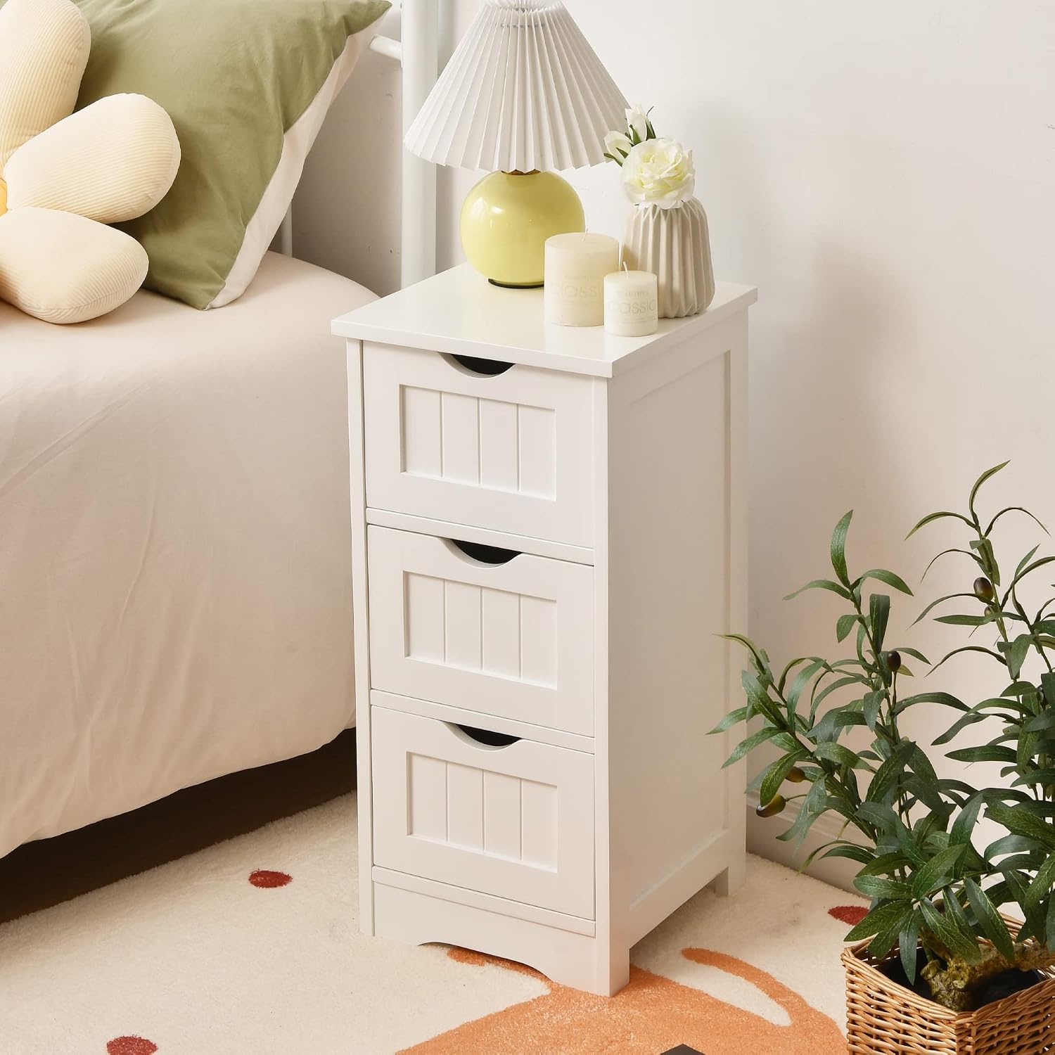LOKO Bathroom Floor Cabinet, Modern Storage Cabinet with Three Drawers for Bathroom, Living Room, Kitchen, 12 x 12 x 25 inches (White)
