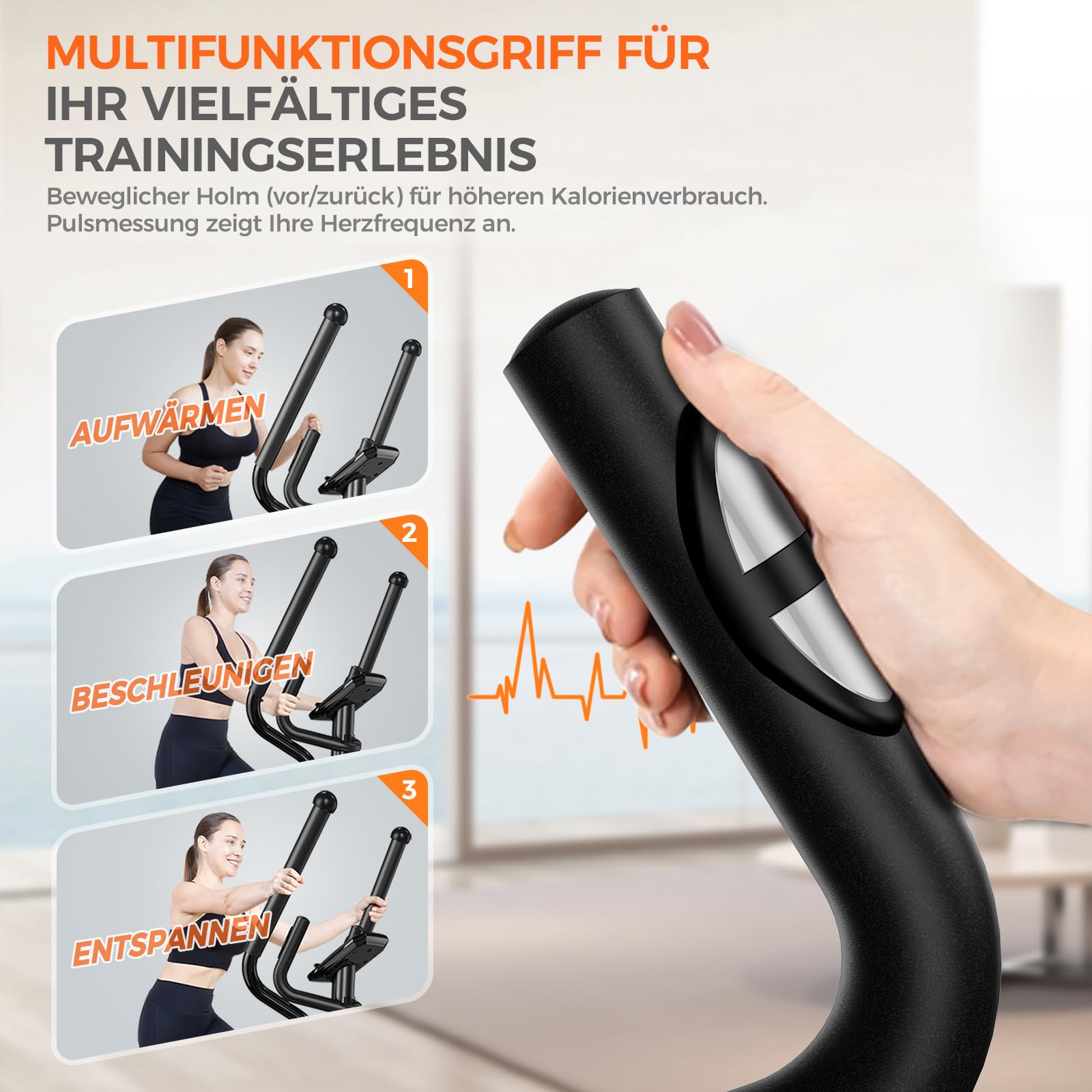 pooboo Elliptischer Crosstrainer 16-stufiger Widerstand hyperleises Magnetleitsystem LCD-Monitor 15,5 Zoll Schrittlänge