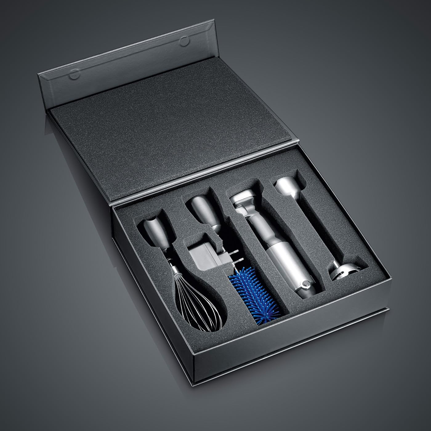 GRAEF Akku-Stabmixer HB802 inkl. 4tlg. Zubehör-Set & Aufbewahrungsbox, kabellos, stufenlose Geschwindigkeitsregelung, Pürierstab, Reinigungsbürste, Zerkleinerer