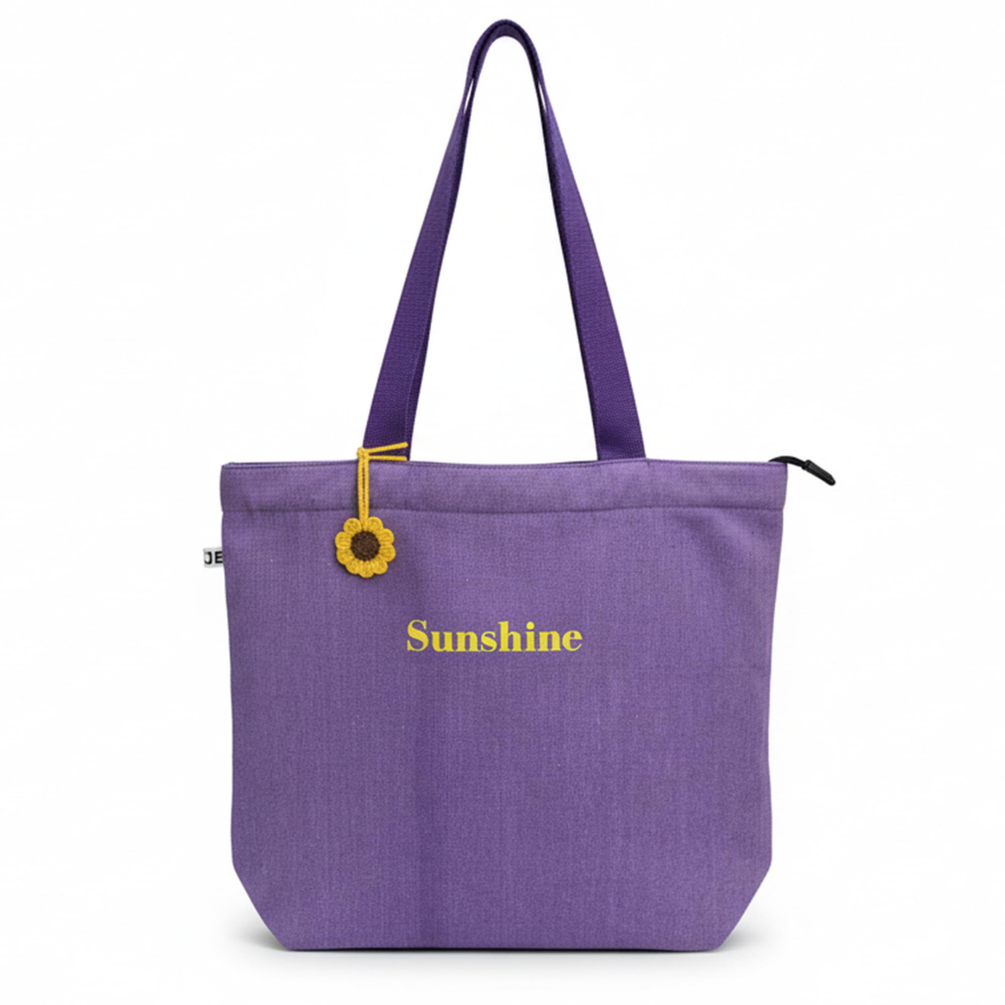 Large Cotton Canvas Tote Bag | Lavender Zip Closure Shoulder Bag with Inner Zipper Pocket | Premium Stylish Knitted Reusable Tote for Women | College, Travel, Work-image-6