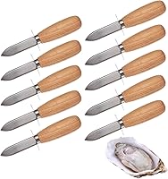 DOMG 10-Pack Oyster Clam Shucking Knives with Wooden Handles - Sturdy Stainless Steel Blades for Shellfish