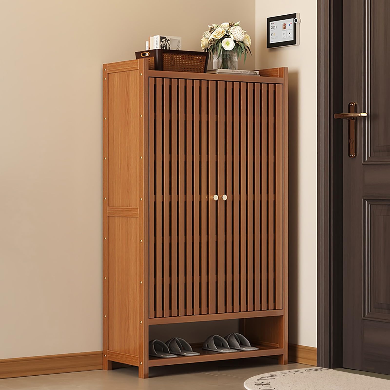Zapatero organizador de almacenamiento para armario con estantes de bambú ajustables 120x93cm