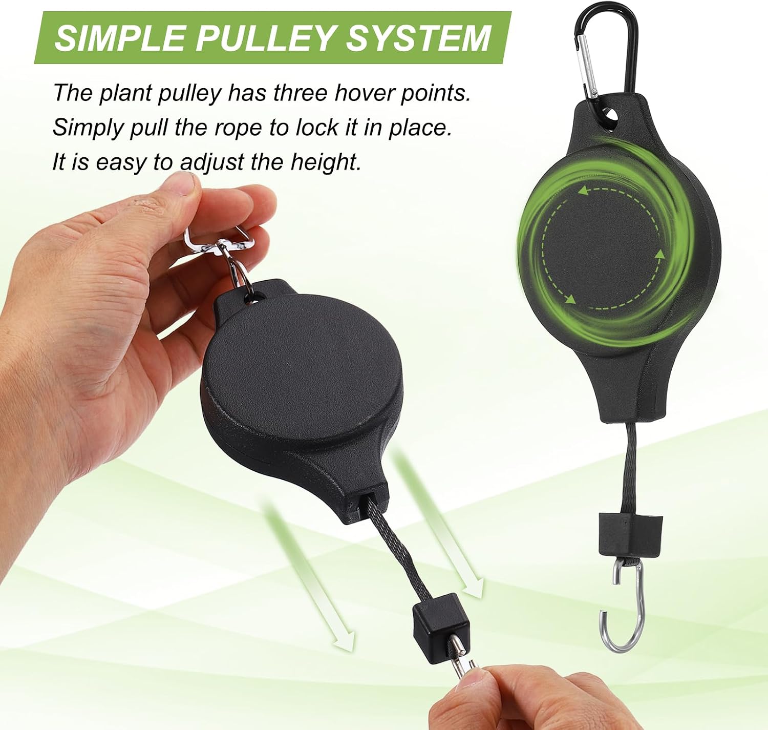 PATIKIL Retractable Plant Pulley, 2 Pcs Heavy Duty Plant Hanger Flower Basket Hook Hanger Adjustable Ceiling Hooks for Garden Baskets Pots Birds Feeder, Black