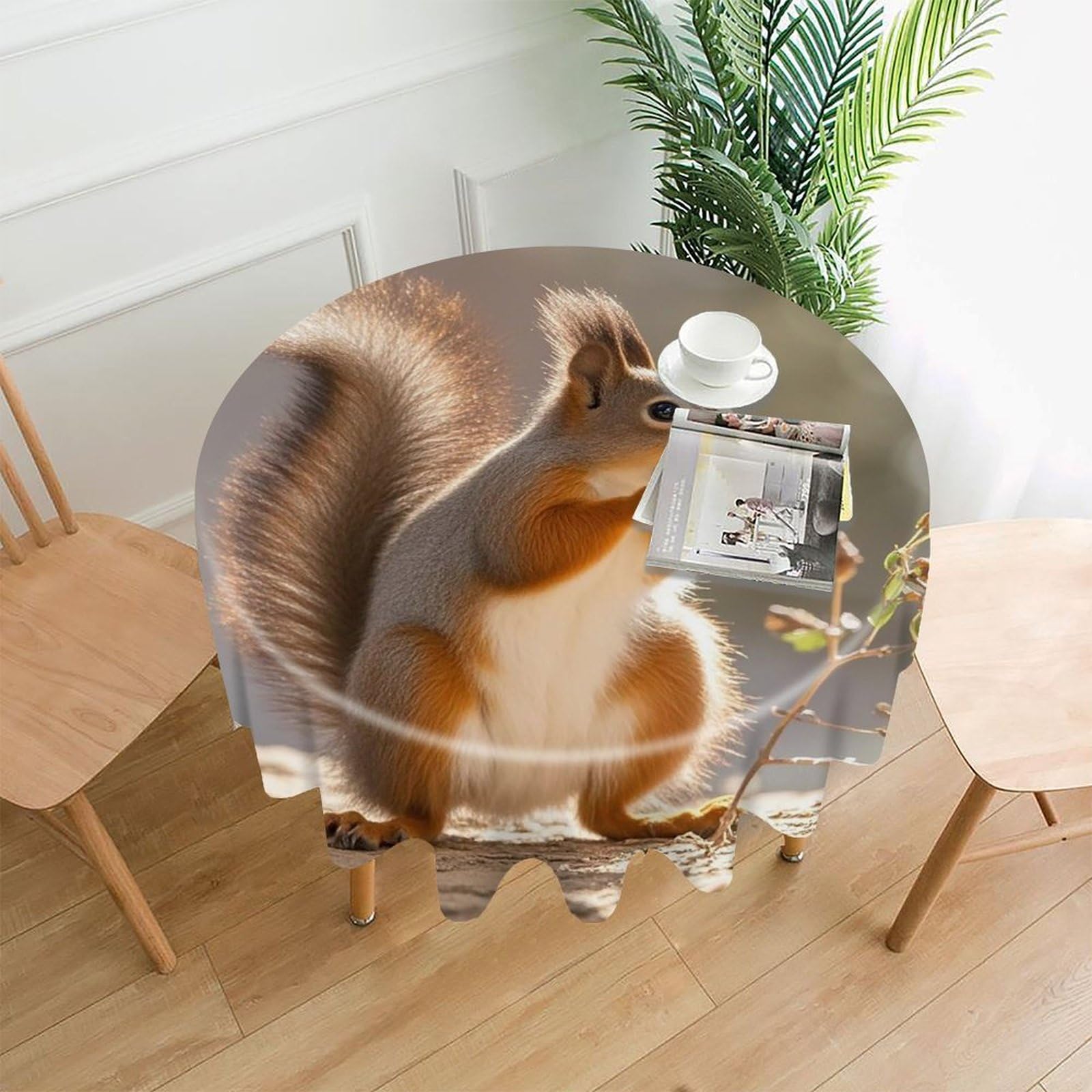 FekiLoot Squirrel Funny Animal Tablecloth Decorative Round Table Cloth Wrinkle Resistant Washable Circle Table Cover Round Tablecloth for Picnic Party Camping Dining 60 Inch
