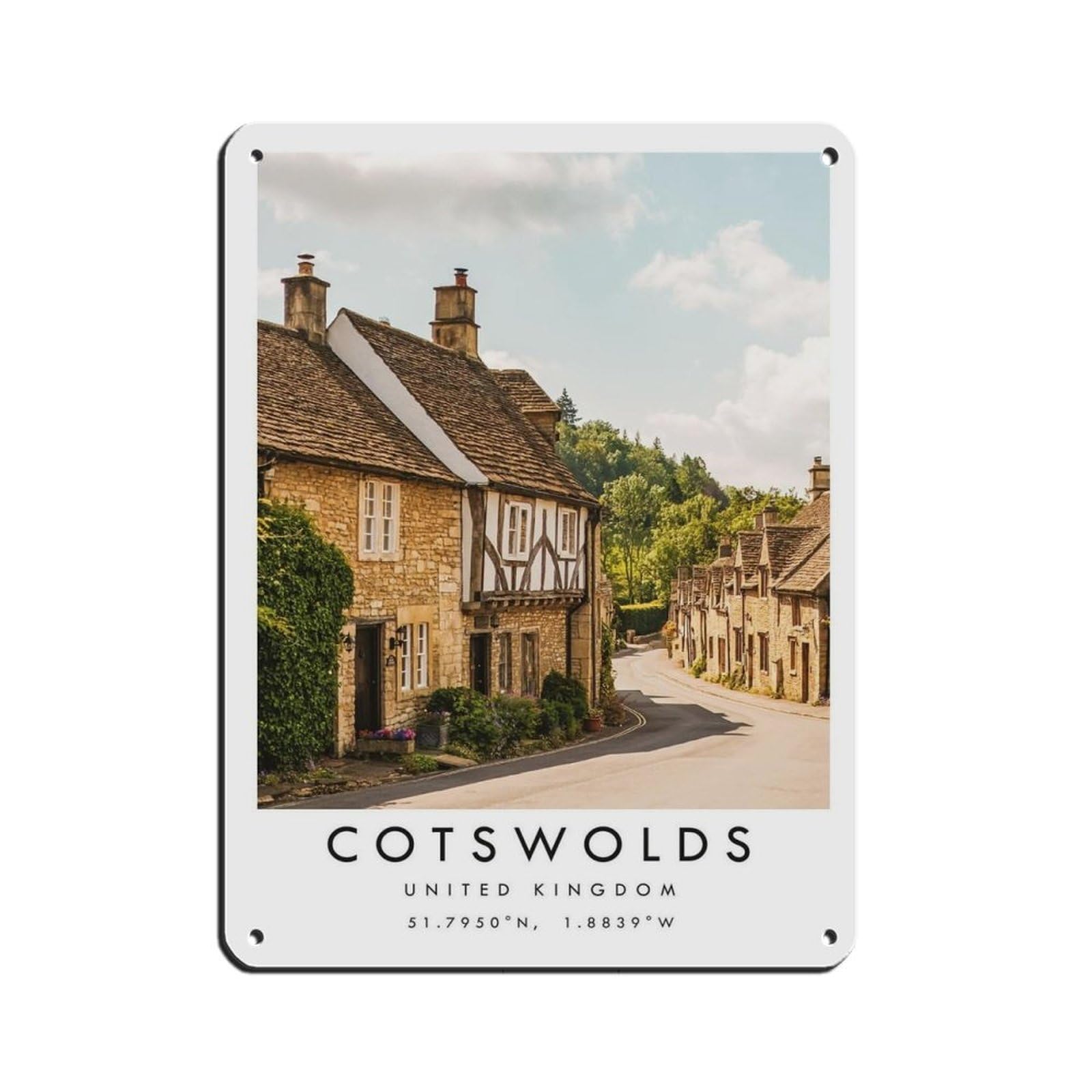 Lxwnze 30L X 40W Cm Cotswolds Travel, Cotswolds Poster Tin Sign Vintage Metal Pub Club Cafe Bar Home Wall Art Decoration Poster Retro 12X16inch(30X40cm)