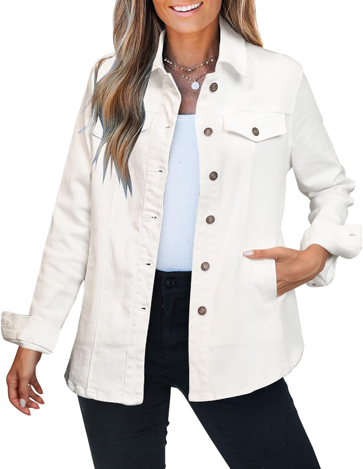 luvamia 2026 Jean Jackets for Women Fashion Denim Jacket Western Oversized Shacket Jacket Button Up with Pockets