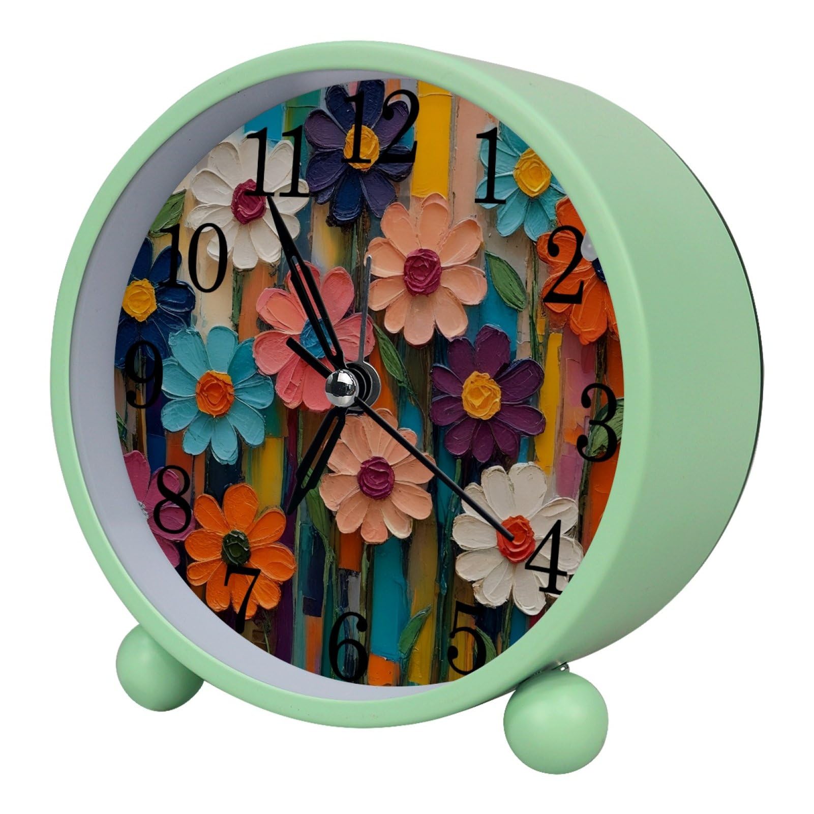 etoenbrc Watercolor Wildflowers Florals Round Battery Operated Bedside Alarm Clock Non-Ticking Desktop Silent Analog Alarm Clock with Light