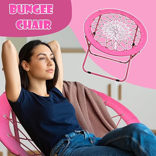 Miniatura 6 de Silla elástica portátil plegable, silla de plato, silla de juego Bunjo para exteriores e interiores y campamento y barbacoa (rosa)