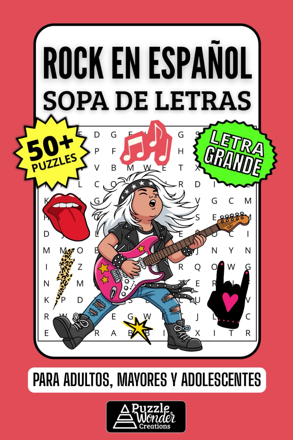 Rock en Español Sopa de Letras: 50+ Puzzles en Español, Busca Palabras con Letra Grande sobre Bandas, Canciones y Leyendas, Pasatiempo Relajante para Adultos, Mayores y Adolescentes
