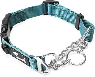 Dog Martingale Collar Chain, Half Check Dog Training Collar Reflective Adjustable, Heavy Duty Buckle Safety Dog Limited Slip Collar (M, Blue)