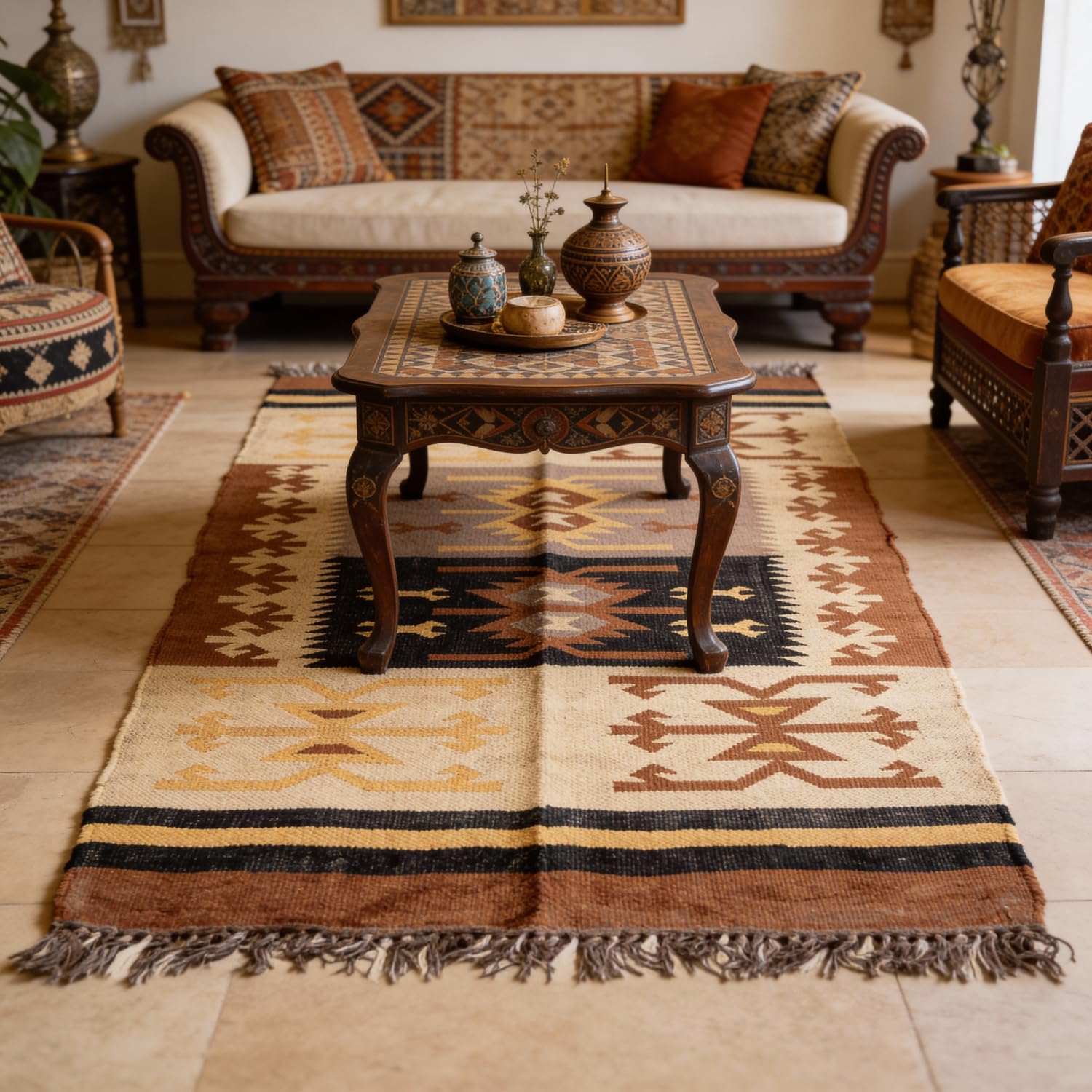 Guru-Shop Tapis Oriental à Gros Tissage Kilim 160x90 cm - Motif 9, Marron, Dulin, Moquettes et Tapis de sol
