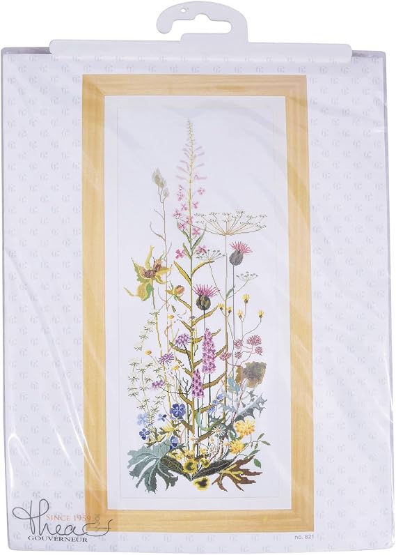 Thea Gouverneur - Counted Cross Stitch Kit - Wild Flowers - Aida - 16 Count - Embroidery Kit for Adults - DMC Embroidery Threads and Other Cross Stitch Supplies Included - 821A