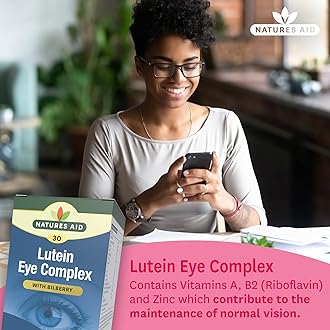 Natures Aid Lutein Eye Complex – High Strength Vision Support with Bilberry, Zinc & Vitamins C, E – Antioxidant Eye Health Supplement – Vegan, No Artificial Additives – 30 Tablets