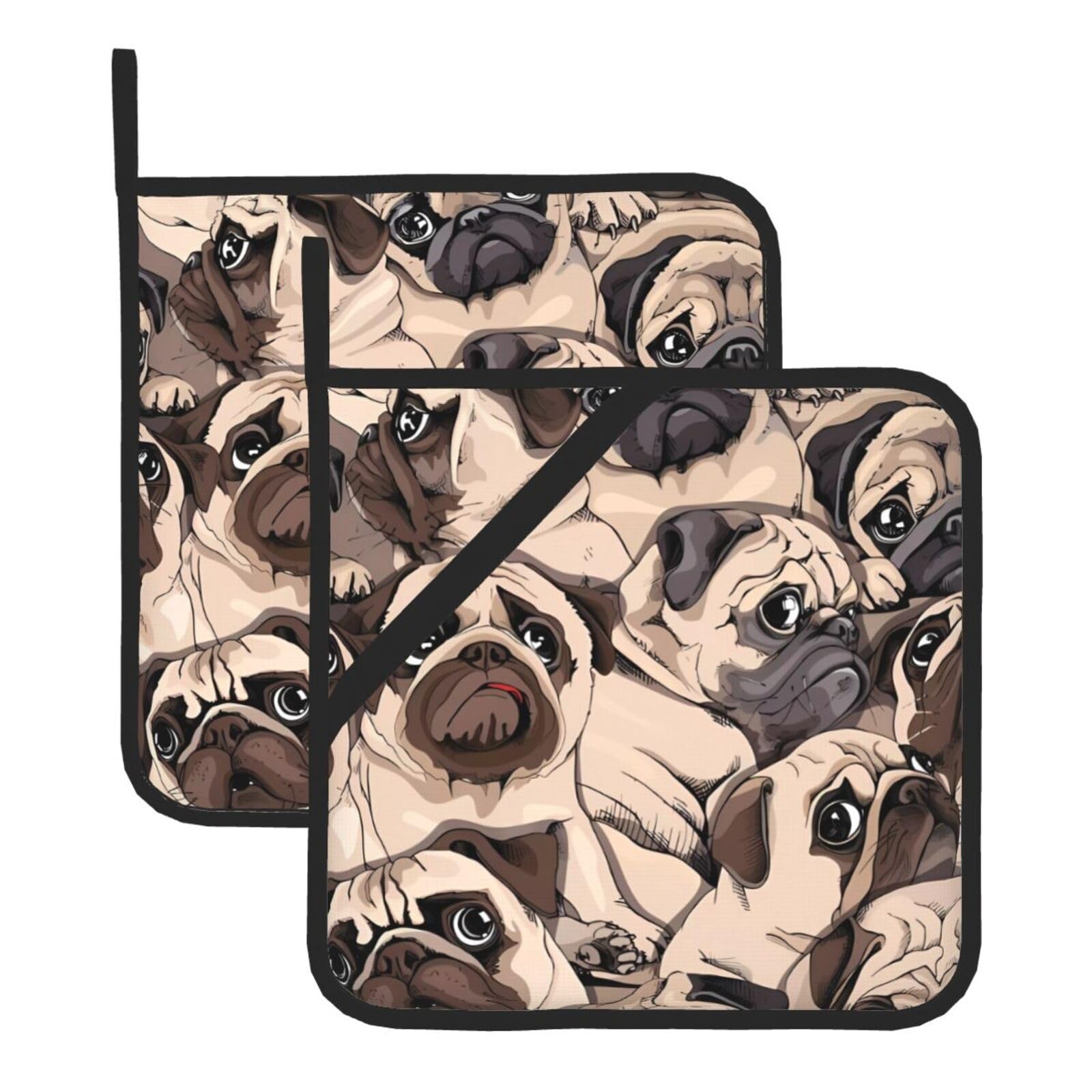 WHJSHOP dog Prints Square Pot Holders - Waterproof Heat Resistant Kitchen Throw Pads for Hot Bowls & Dishes, Durable Oven Mitt Layers with Hanging Loop - Set of 2
