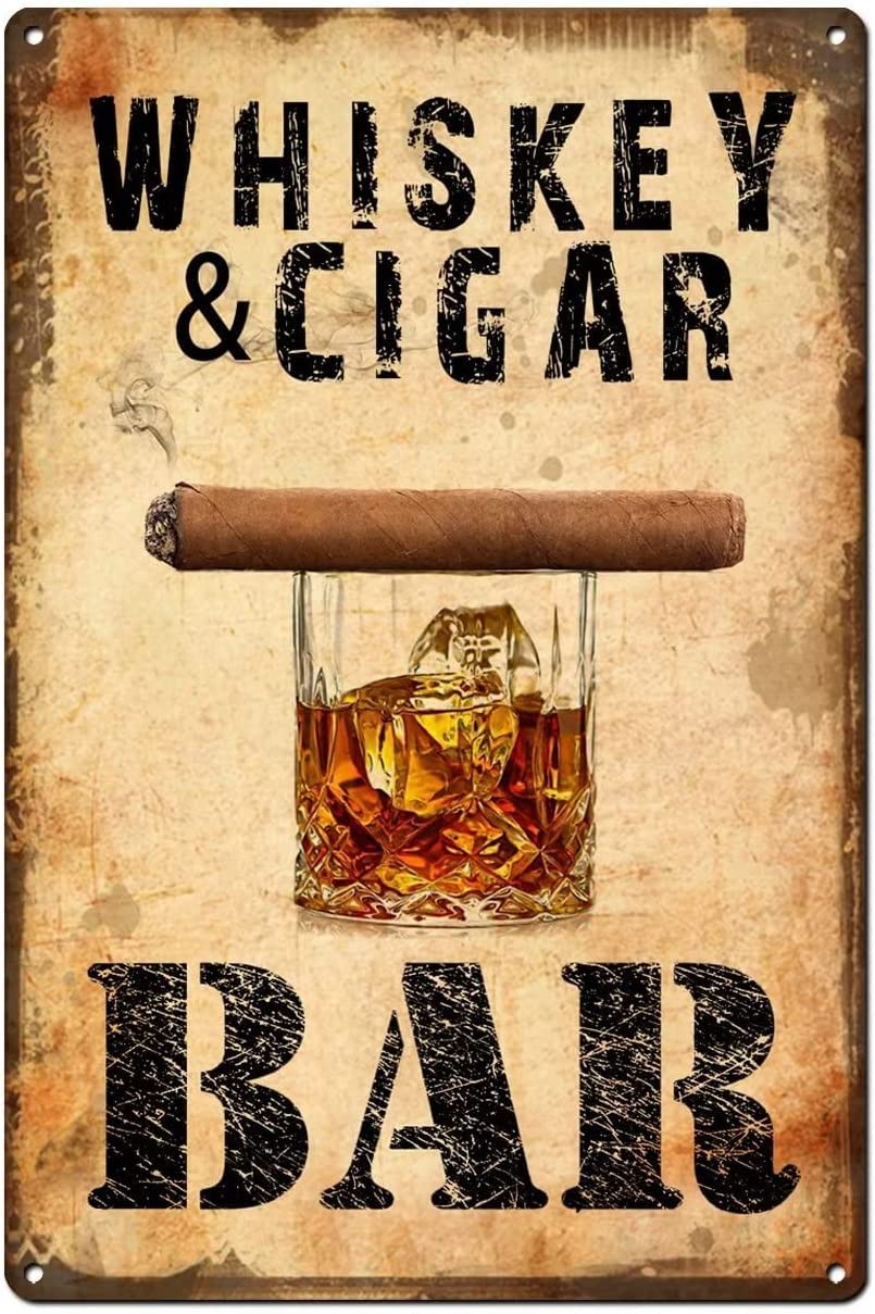 Bioprocess Whiskey And Cigar Bar Wall Art Plaque Bar Poster Wall Decor Poster Metal Sign 8X12 Inches