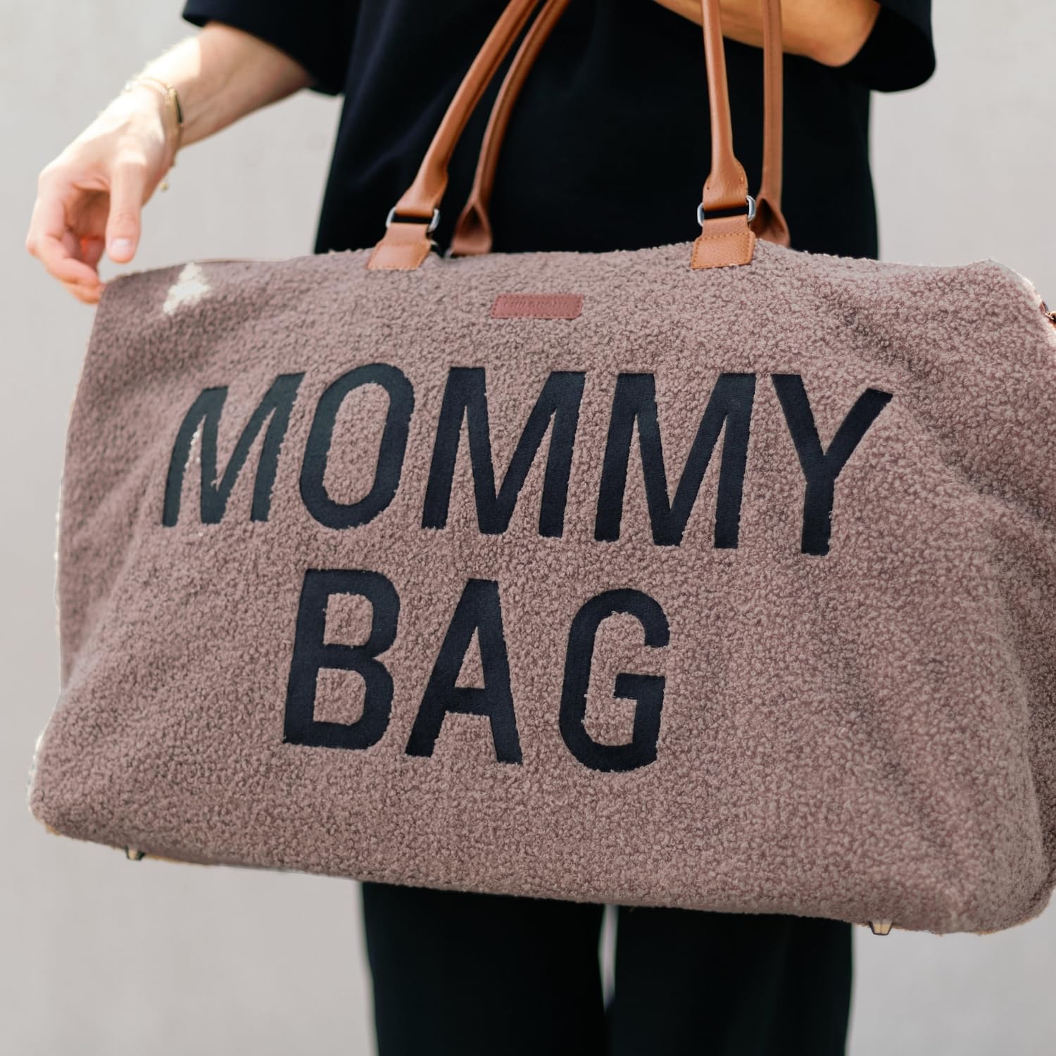 CHILDHOME Mommy Bag Sac à Langer Grande Contenance Tapis à Langer Bandoulière Ajustable Poche Isotherme Teddy Brun