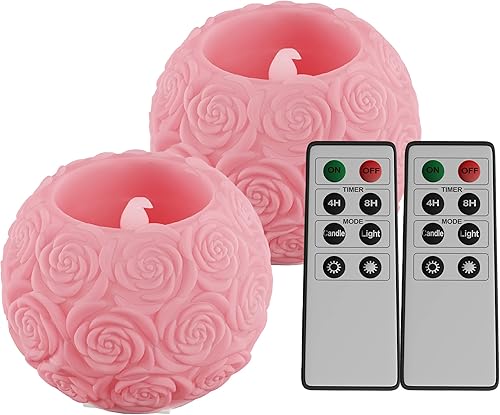 Lavish Home - Velas LED de bola de rosa sin llama, juego de 2 velas sin llama con control remoto para el hogar, boda, despedida de soltera y