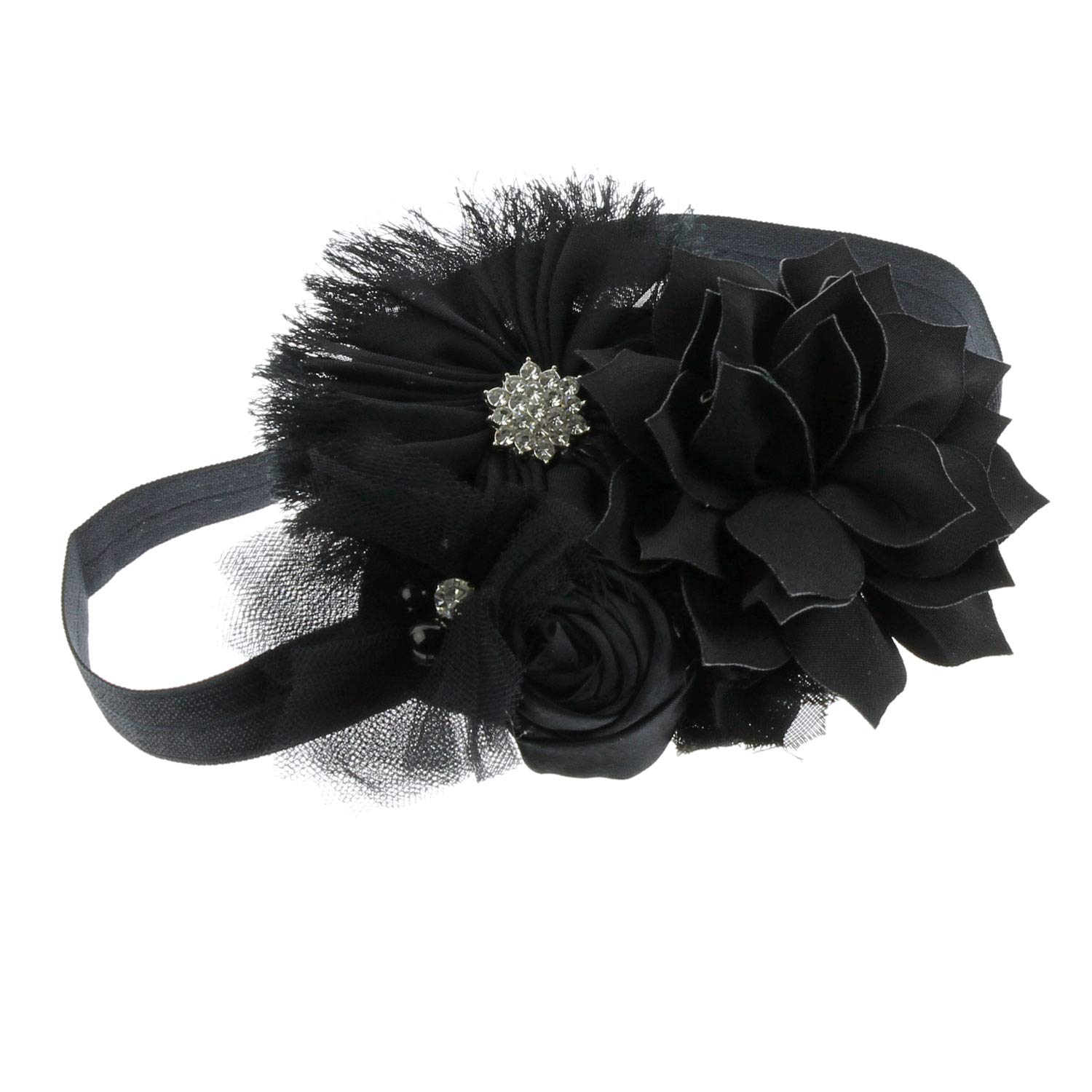 My LelloInfants Shabby Fabric Flower Cluster Headband (Black)