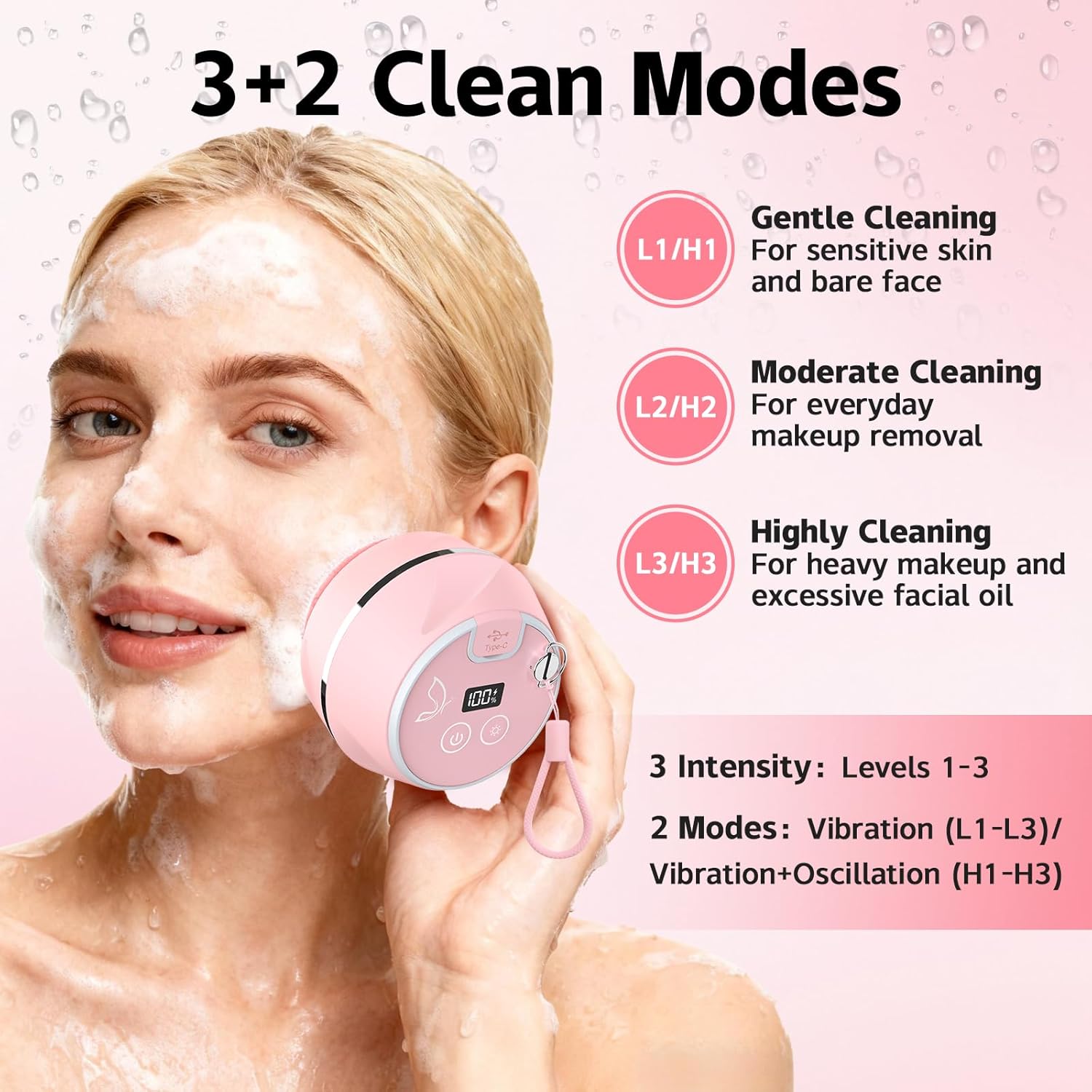 Face Cleansing Brush, Waterproof Silicone Facial Cleansing Brush, 6 Modes, 3 Light Effect, Rechargeable Electric Exfoliator Deep-Clean Scrubber for Women and Men