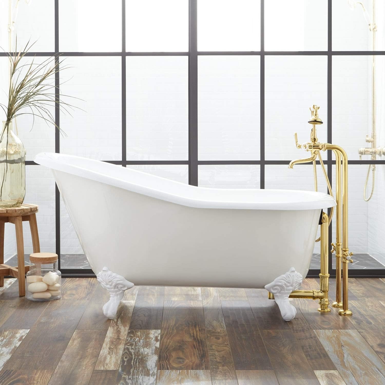 144838 Erica 57" Cast Iron Soaking Clawfoot Tub with Pre-Drilled Overflow Hole