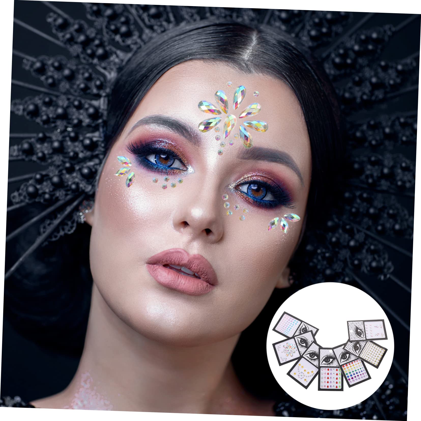 Healvian 35sets Adesivi Di Gemme Per Viso Decorazioni Strass Riutilizzabili Per Feste Halloween e Cosplay Colori Mix e Design Unico Facile Da Applicare e Rimuovere