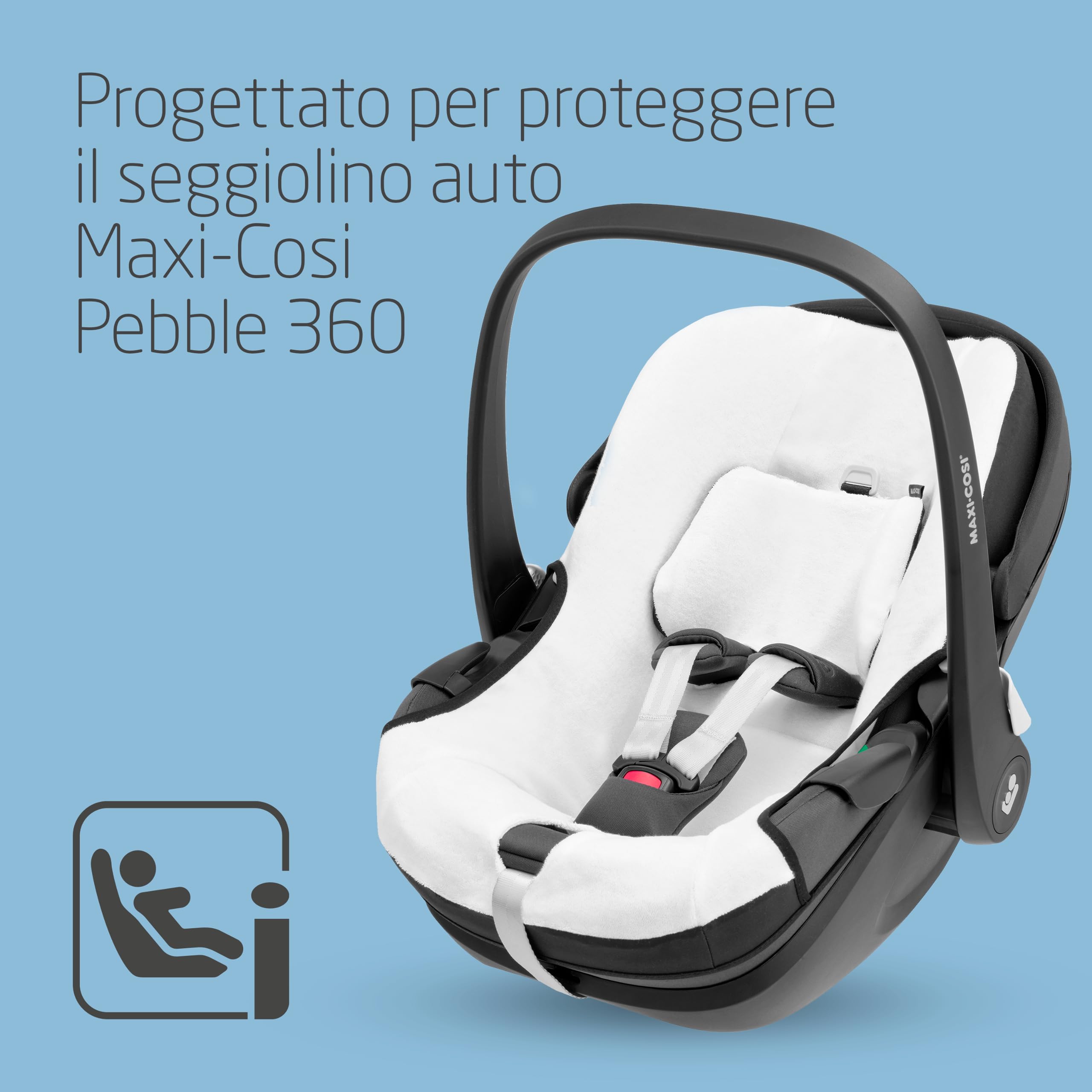 Maxi-Cosi Rivestimento Seggiolino, Fodera estiva in cotone biologico per Pebble 360, Copriseggiolino auto per bambini, 100% cotone naturale traspirante, lavabile in lavatrice, bianco naturale
