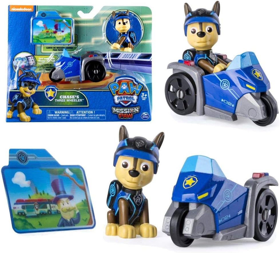 PAW PATROL Mission Paw | Selección Mini Vehículos con Figure Patrulla Canina, Figura:Chase
