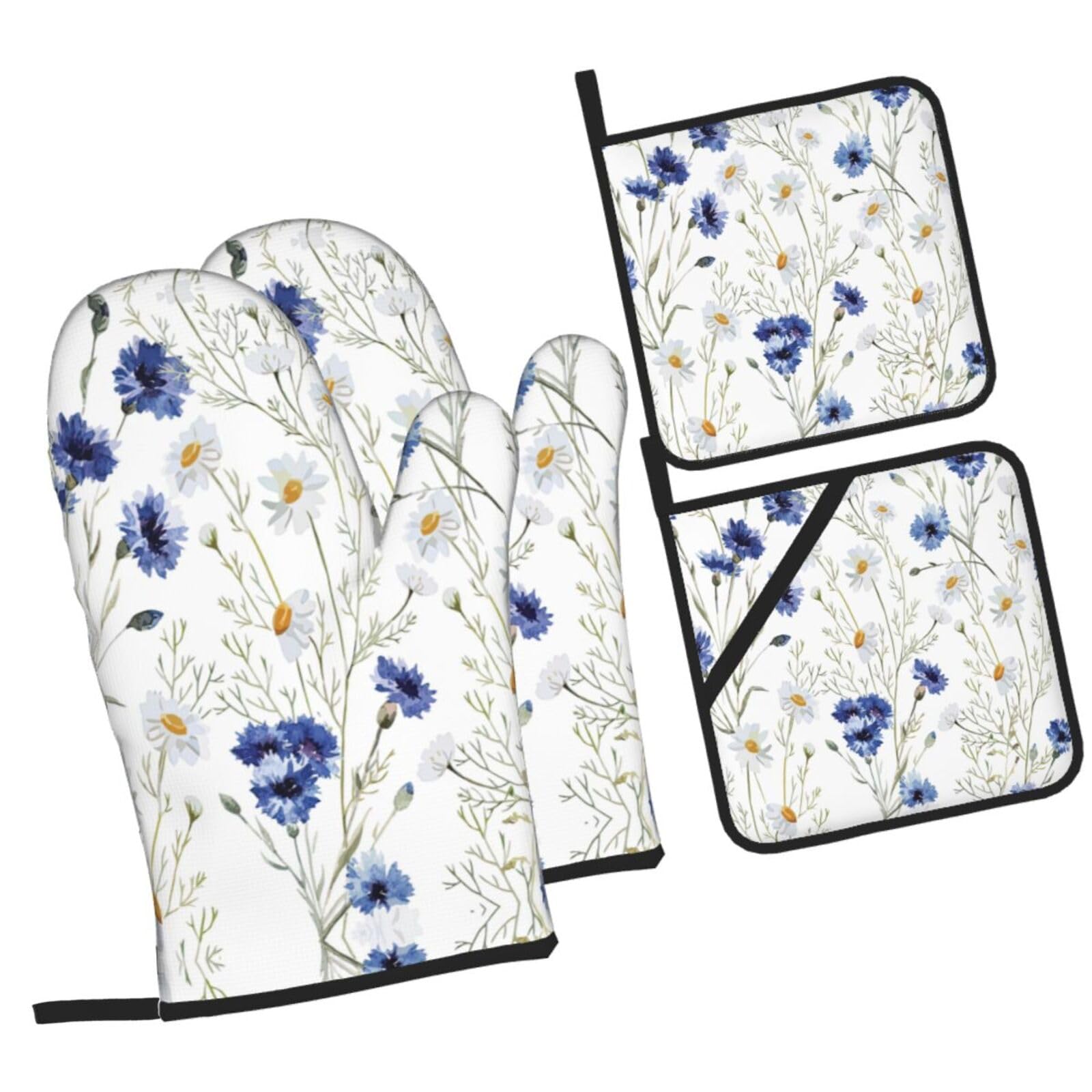 Set di 3 guanti da forno e presine stampati con motivo floreale