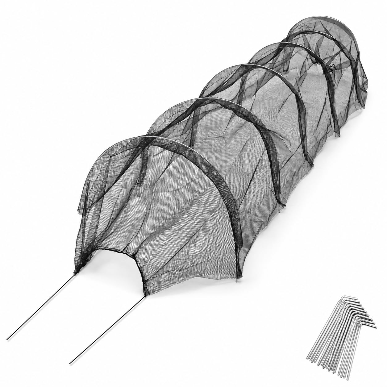 Grasswarehouse Black Net Grow Tunnel Garden Plant Protection Cover With 12 Ground Pegs, 300 X 45 X 45Cm, Heavy Duty Mesh Pest Barrier For Vegetables, Fruit, Seedlings & Raised Beds