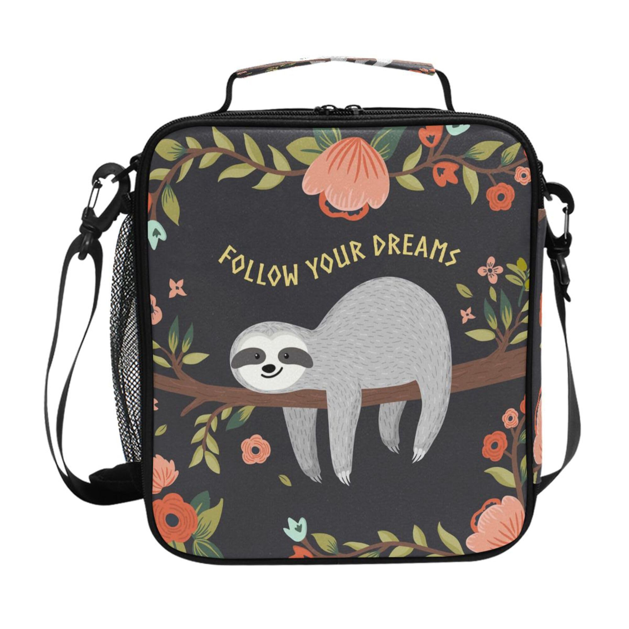ALAZA Lunch Bags for Boys Girls Fllow Your Dreams Cute Baby Sloth Reusable Insulated Lunch Box Thermal Meal Tote Kit