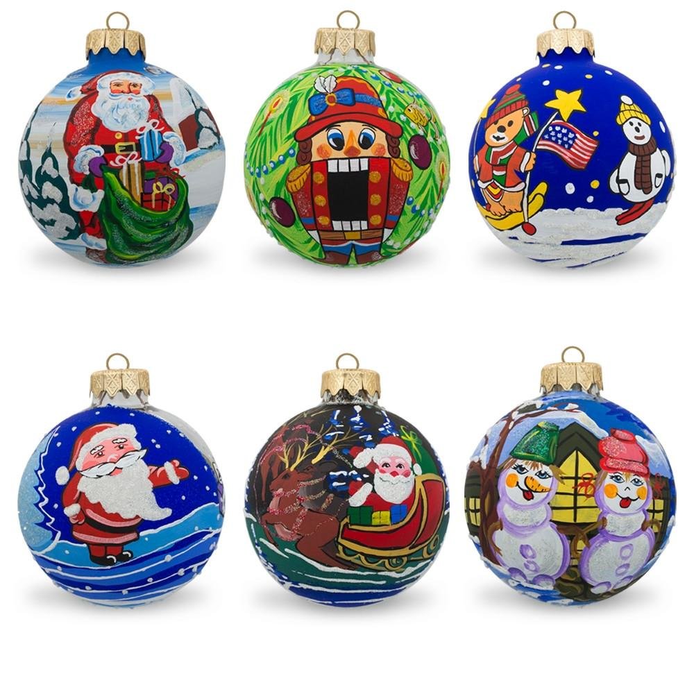 Amazon.co.jp: Set of 6 Snowman, Bear, Santa, Nutcracker Glass Ball