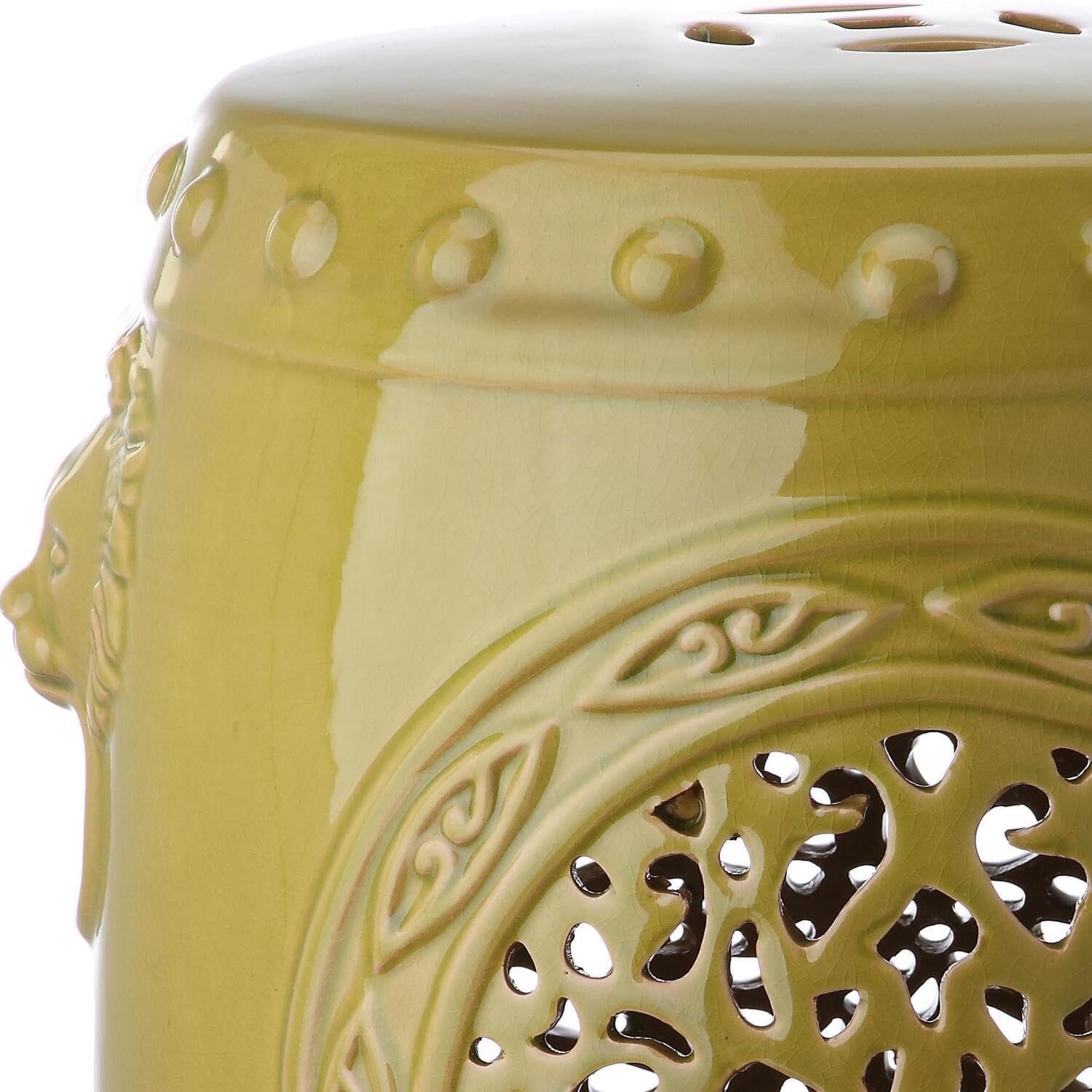 HomeStock Garden Stool Ceramic - Flower Drum Design Indoor Outdoor - Decorative Accent Table 14.5"
