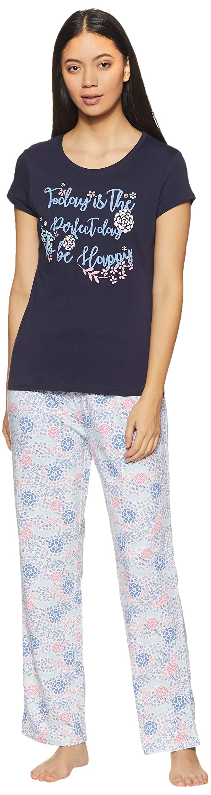 Relaxed Women Cotton Typographic Print Lounge T-Shirt with Pyjama Pants-image-35