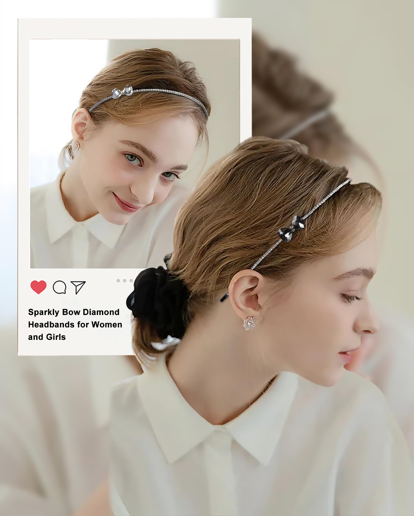 Rhinestone Thin Metal Headband bow knot rhinestone embellished metal thin headband main image 3