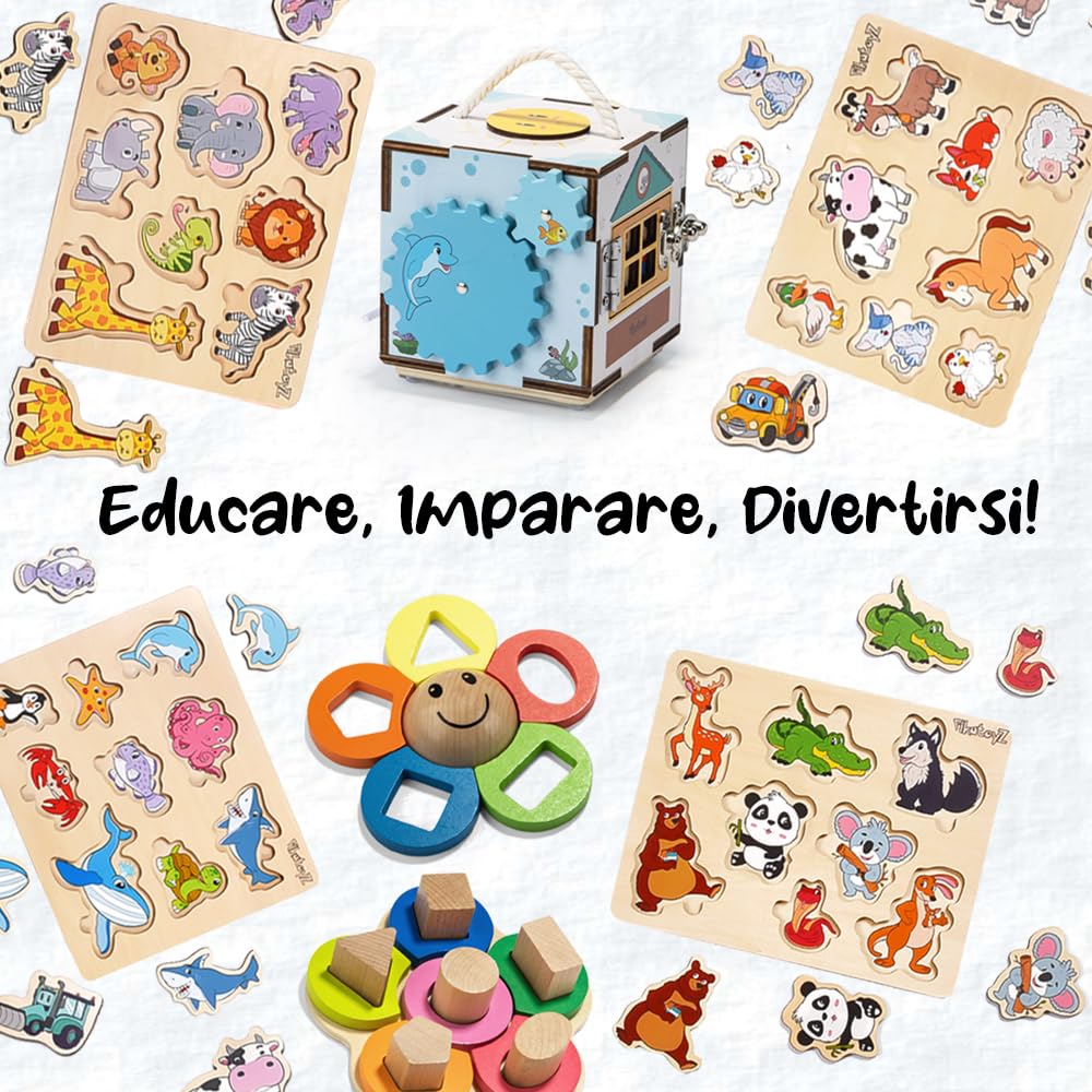 Puzzle Bambini 2 Anni – Giochi in Legno 1 Anno – Idea Regalo per Bimbo e Bimba per Natale o Compleanno – Gioco Montessori Educativo con Animali della Foresta