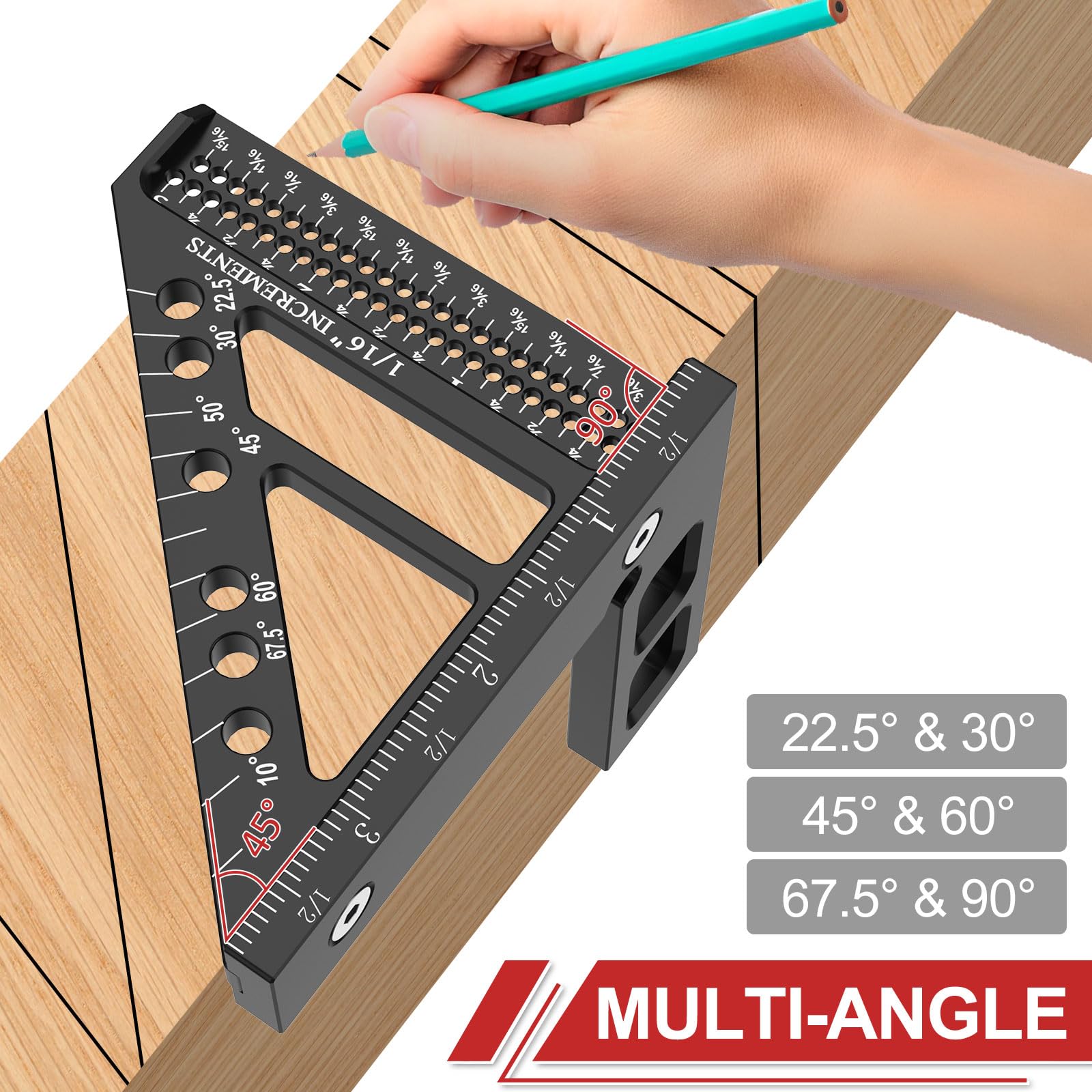 Multifunction Ruler Metric 3D Multi-angle Metric SAE Aluminum Speed Square Woodworking NOEAIKE 2 ...