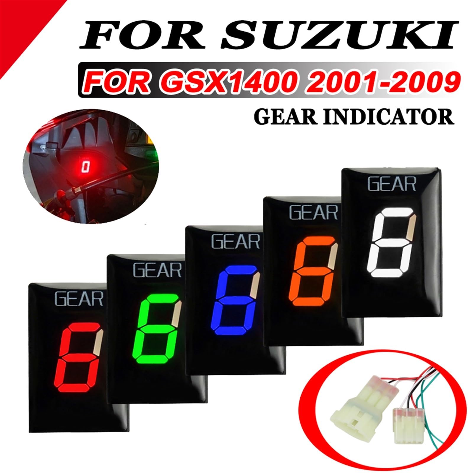 Ganganzeiger for Suzuki, for GSX1400 GSX 1400 2001 2002 2003 2004–2009. Spezielles EFI-Motorradzubehör, 1–6 Ganganzeige, Geschwindigkeitsanzeige(Red)