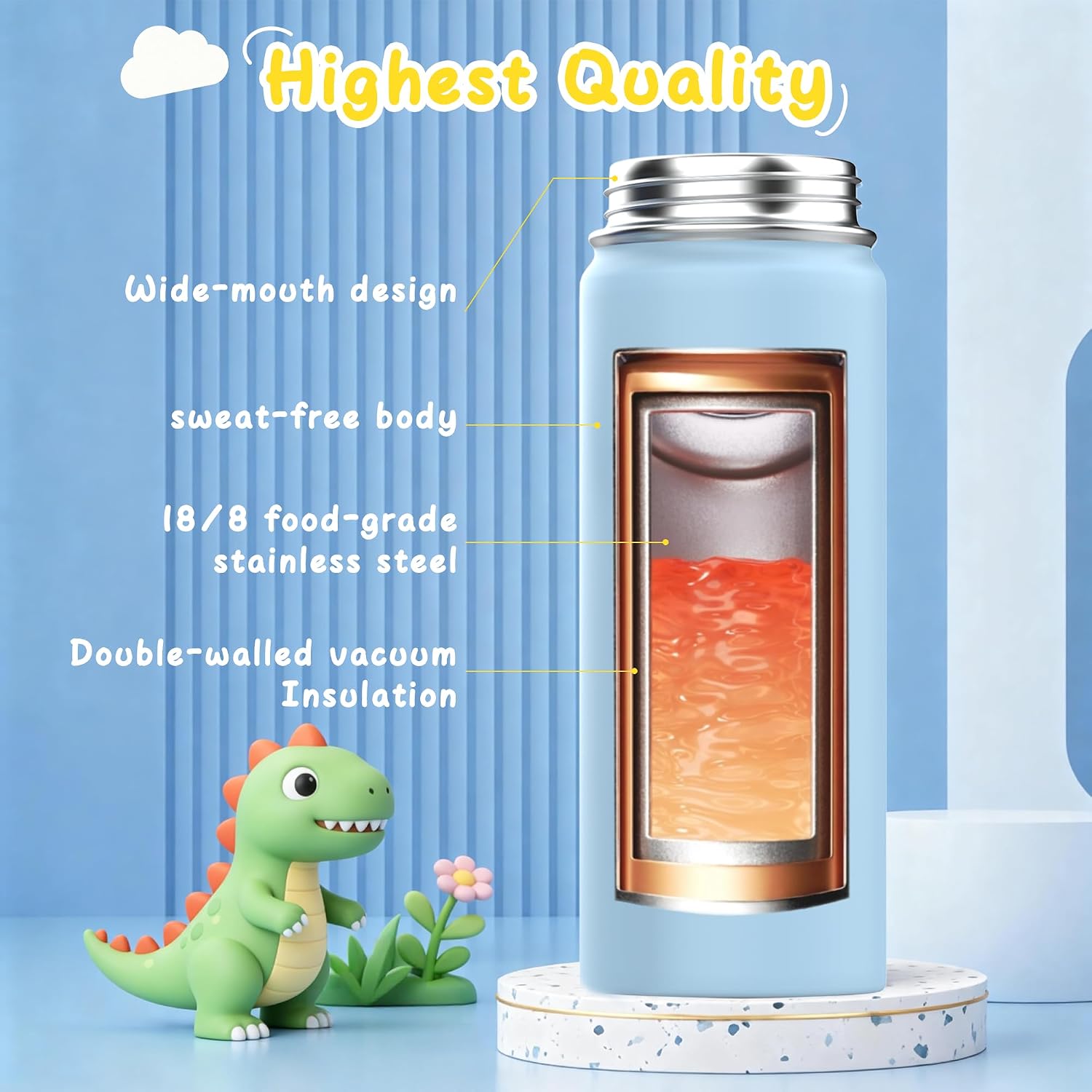 18oz Kids Water Bottle, Leak Proof Kids Insulated Water Bottles with Straw and Stickers, 18/8 Stainless Steel Double Vacuum Kid Tumber Cups for School, Gifts for Boys Girls, BPA-Free(2 Pack) image 4