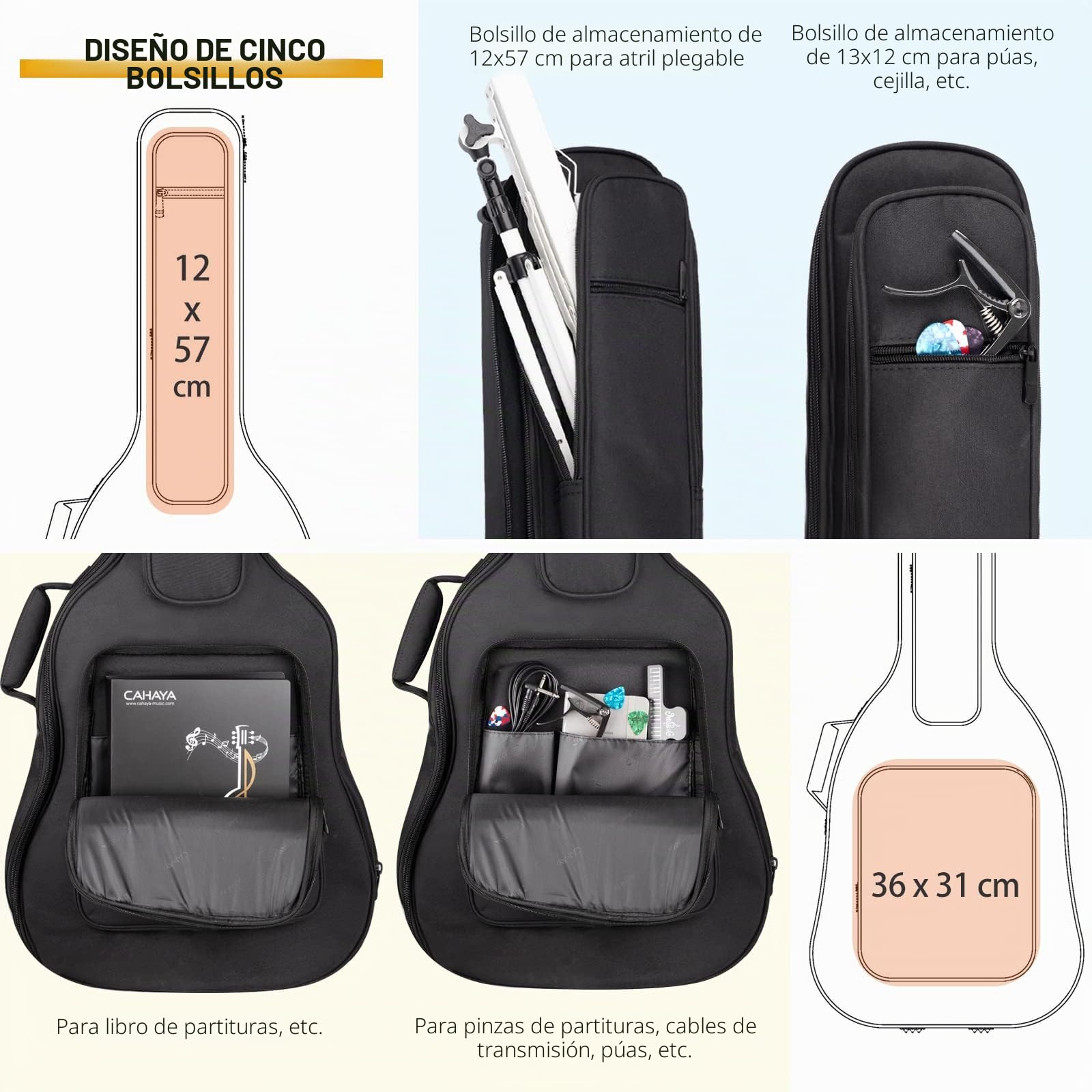 CAHAYA Funda Acolchada para Guitarra (18 mm, Resistente al Agua)