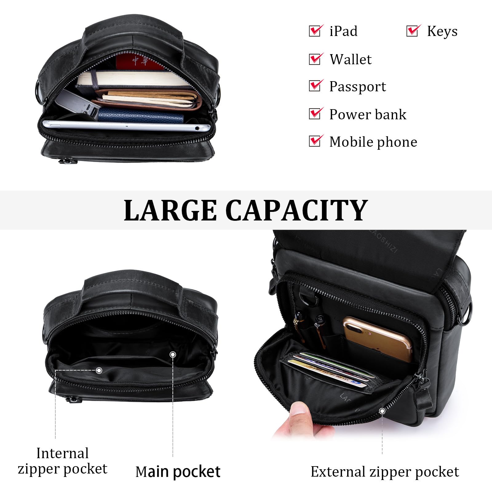 BAIGIO Bolso de Hombre Bandolera Piel Bolso de Hombro Pequeña Bolso Cruzado Mensajero Negocio Crossbody para Trabajo Oficina Uso Diario