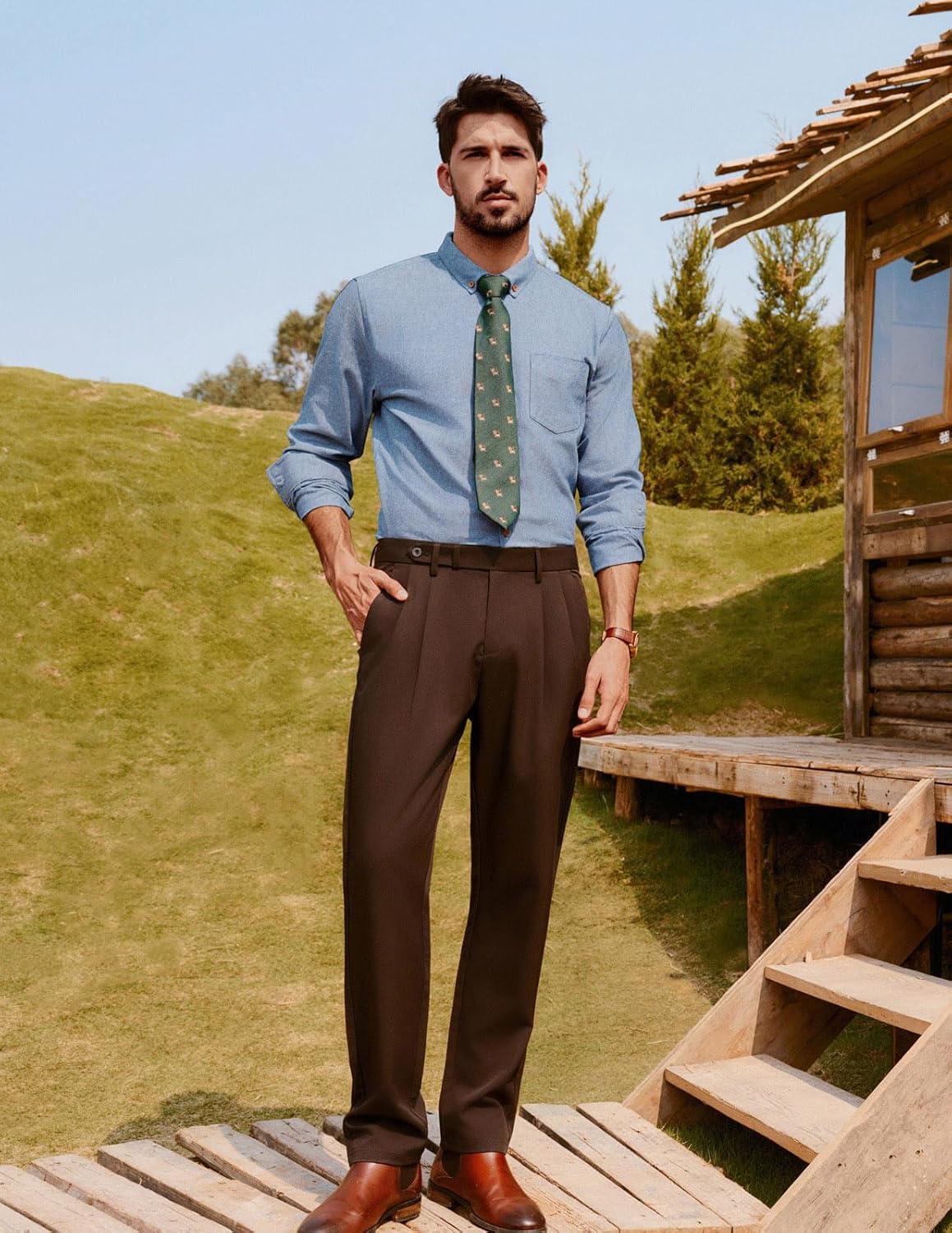 PJ PAUL JONES Mens Classic Fit Linen-Cotton Shirt Button Down Long Sleeve Casual Business Shirts - Image 4