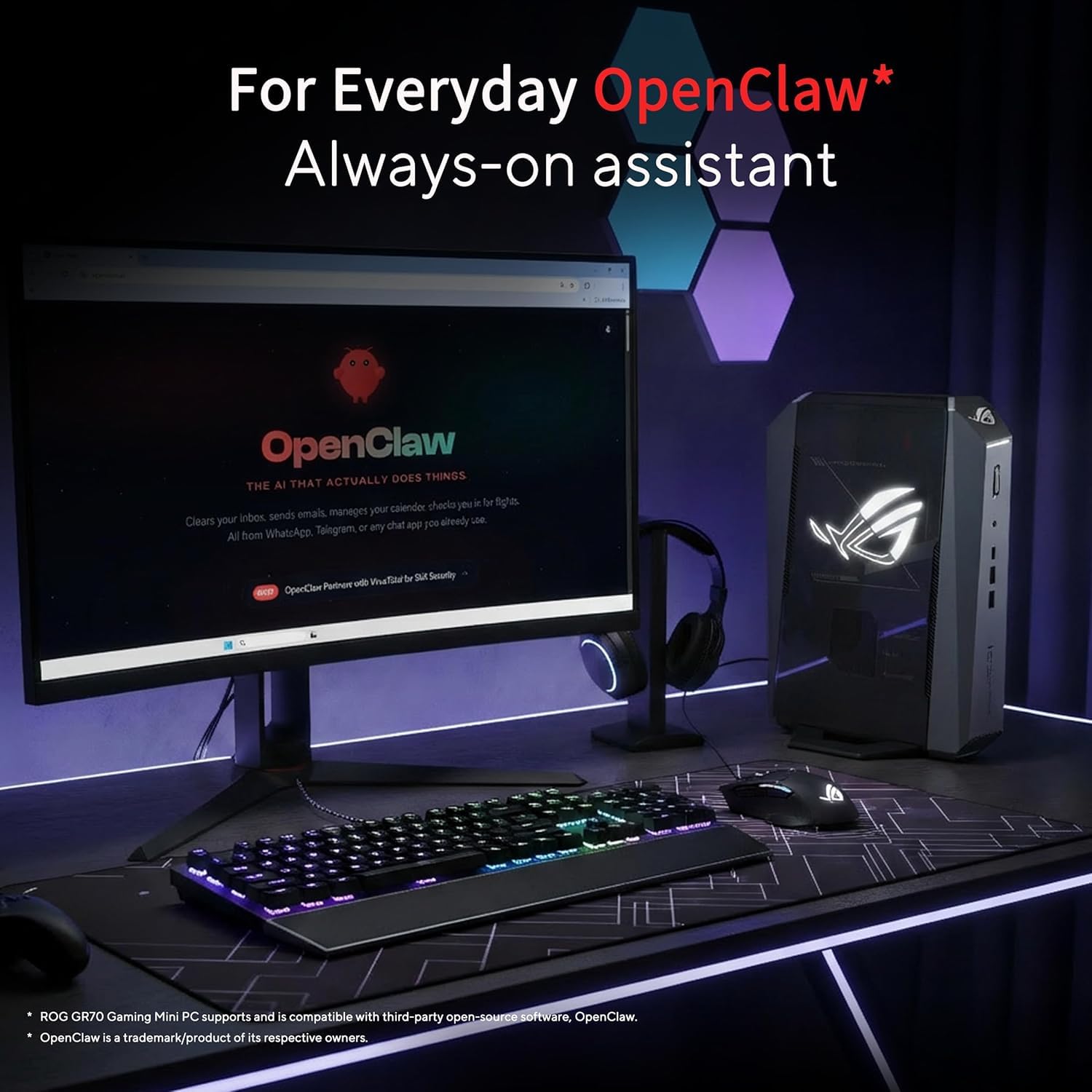 ROG GR70 Mini-Gaming-PC mit AMD Ryzen 9 9955HX3D-CPU, GeForce RTX 5070, Unterstützung für fünf 4K-Displays, Wi-Fi 7, ARGB-Beleuchtung für AAA-Gaming und KI-Anwendungen (32GB RAM + 2TB SSD)